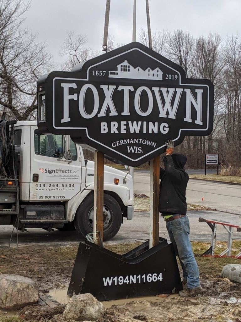 new sign installation at Foxtown Brewing Company in Germantown, WI